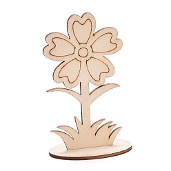 BurlyWood Recorte de flores de madera sin terminar de bricolaje, con ranura, para suministros de pintura artesanal, burlywood, 5.9x5x9.9 cm