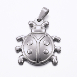Stainless Steel Color 304 Stainless Steel Pendants, Ladybird/Ladybug, Stainless Steel Color, 28.5x25x4.5mm, Hole: 8x4mm