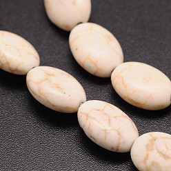 Lino Teñido turquesa sintética hebra de perlas ovaladas, lino, 13x10x5 mm, agujero: 1 mm, sobre 30 unidades / cadena, alrededor de 15 pulgada