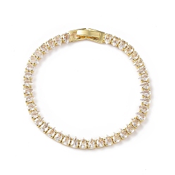 Clear Cubic Zirconia Tennis Bracelet, Real 18K Gold Plated Brass Teardrop Link Chain Bracelet for Women, Cadmium Free & Lead Free, Clear, 7-1/8 inch(18.2cm)
