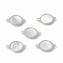 Platinum Brass Connector Charms, with Freshwater Shell, Nickel Free, Oval Links, Platinum, 9.5x16x3mm, Hole: 1.2mm