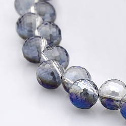 Blue Plated Half Plated Glass Faceted Round Beads Strands, Blue Plated, 8mm, Hole: 1mm, about 99pcs/strand, 26 inch