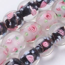 Color mezclado Hilos de abalorios de murano hechos a mano, flor interna, rondo, color mezclado, 11~12x11~12 mm, agujero: 2~2.5 mm