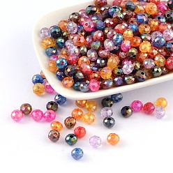 Mixed Color Transparent Acrylic Beads, AB Color Plating, Faceted, Flat Round, Mixed Color, 8x6mm, Hole: 2mm, about 2300pcs/500g