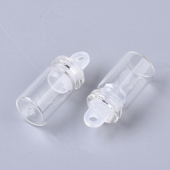 Clear Glass Bottle Pendant Decoration, Wishing Bottle, with Plastic Plug, Clear, 24.5x10mm, Hole: 2mm, Capacity: 1ml(0.03 fl. oz)