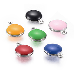 Mixed Color 304 Stainless Steel Charms, with Enamel, Enamelled Sequins, Flat Round, Stainless Steel Color, Mixed Color, 13x10x4.5mm, Hole: 1mm