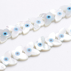 White Shell Natural White Shell Mother of Pearl Shell Beads, Pearlized, Butterfly with Evil Eye, 10x12x2mm, Hole: 0.5mm