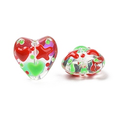 Red Valentine's Day Handmade Glass Enamel Beads Strands, Heart, Red, 13.5x14x8~9mm, Hole: 1.2mm, about 30pcs/strand