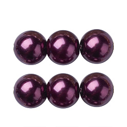 Púrpura Hebras redondas de perlas de vidrio teñido ecológico, Grado A, cordón de algodón rosca, púrpura, 8 mm, agujero: 0.7~1.1 mm, sobre 52 unidades / cadena, 15 pulgada