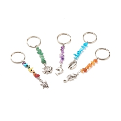 Mixed Color Natural & Synthetic Gemstone Beaded Keychains, with Alloy Pendants & Glass Beads, Iron & 304 Stainless Steel Findings, Mix-shaped, Mixed Color, 8.7~9.9cm