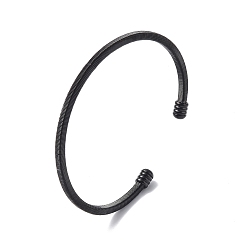 Electrophoresis Black 304 brazalete abierto de acero inoxidable con cuentas ovaladas, brazalete de cuerda torcida para mujer, electroforesis negro, diámetro interior: 2-3/8 pulgada (5.9 cm)
