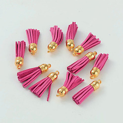 Hot Pink Suede Tassels, with CCB Plastic Findings, Nice for DIY Earring or Cell Phone Straps Making, Golden, Hot Pink, 38x10mm, Hole: 2mm
