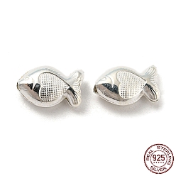 Silver 925 Sterling Silver Beads, Fish, Silver, 7x11x4.5mm, Hole: 1.5mm