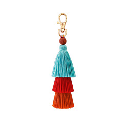 Pale Turquoise Cotton Tassels Pendant Decorations, with Alloy Findings, Pale Turquoise, 14.8x4.5cm