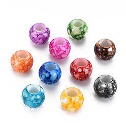 Color mezclado Pintura para hornear perlas acrílicas europeas opacas, abalorios de grande agujero, Rondana plana, color mezclado, 12x10 mm, agujero: 6 mm, Sobre 770 unidades / 500 g
