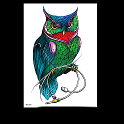 Средний Морско-зеленый Съемные временные водостойкие татуировки с изображением совы, бумажные наклейки, средний морской зеленый, 21x14.8 см