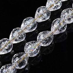 Clear Transparent Crackle Glass Beads Strands, Faceted, Teardrop, Clear, 10x9mm, Hole: 1.2mm, about 33Pcs/strand, 13.78 inch(35cm)