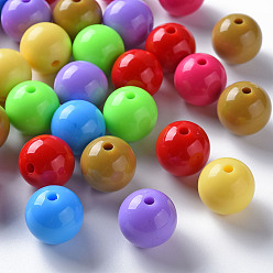 Couleur Mélangete Perles acryliques opaques, ronde, couleur mixte, 16x15mm, Trou: 2.8mm, environ220 pcs / 500 g