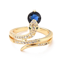 Azul Anillo de serpiente con circonita cúbica para mujer, anillo abierto de banda ancha de latón chapado en oro real 18k, sin plomo y cadmio, azul, tamaño de EE. UU. 6 (16.5 mm)