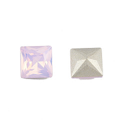 Light Rose K9 Glass Rhinestone Cabochons, Pointed Back & Back Plated, Faceted, Square, Light Rose, 8x8x4.5mm