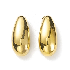 Chapado en Oro Real 18K 304 aretes de lágrima de acero inoxidable para mujer, real 18 k chapado en oro, 25.5x11.5 mm, pin: 0.6 mm