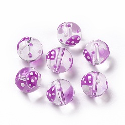 Pourpre Moyen Perles lampwork, perles au chalumeau, faits à la main, rond aux champignons, support violet, 11.5mm, Trou: 1.5mm