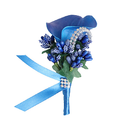Bleu Dodger Boutonnière corsage fleur imitation cuir pu, pour homme ou marié, garçons d'honneur, mariage, décorations de fête, Dodger bleu, 120x60mm