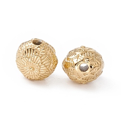 Real 24K Gold Plated Ion Plating(IP) 304 Stainless Steel Bead, Oval with Flower, Real 24K Gold Plated, 9x8mm, Hole: 1.6mm