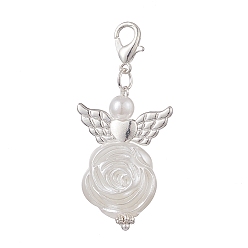 Creamy White Angel ABS Plastic Imitation Pearl Pendant Decorations, Lobster Clasp Charms, for Keychain, Purse, Backpack Ornament, Creamy White, 45mm