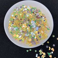 Champagne Yellow Heart/Star/Moon/Shell PVC Nail Art Glitter Sequins Chip, UV Resin Filler, for Epoxy Resin Slime Jewelry Making, Champagne Yellow, Package Size: 130x80mm