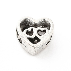 Antique Silver Tibetan Style Alloy European Beads, Large Hole Beads, Heart, Antique Silver, 10x11x7mm, Hole: 5.2mm, about 314pcs/500g