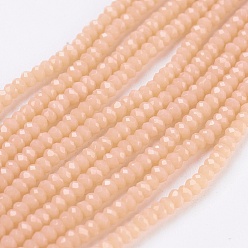 PeachPuff Opaque Glass Beads Strands, Faceted, Rondelle, PeachPuff, 2.5x1.5~2mm, Hole: 0.5mm, about 185~190pcs/strand, 13.7 inch~14.1 inch