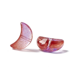 Brique Rouge Galvanoplastie perle de verre transparente, une feuille d'or, croissant de lune, firebrick, 9x14x6mm, Trou: 1.2mm