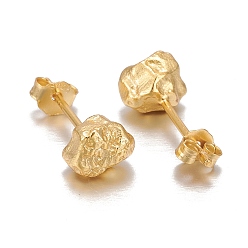 Golden 925 Sterling Silver Stud Earrings, with Ear Nuts, Textured, Nuggets, Golden, 6.5x5.5x5mm, Pin: 0.8mm