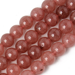Brique Rouge Perles naturelles de quartz brins, teints et chauffée, imitation de couleur quartz fraise, ronde, firebrick, 10~10.5mm, Trou: 1.2mm, Environ 38 pcs/chapelet, 14.57 pouce (37 cm)