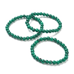 Malachite Bracelets extensibles perlés en malachite synthétique, ronde, perles: 6~6.5 mm, diamètre intérieur: 2-1/4 pouce (5.55 cm)