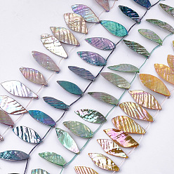 Mixed Color Freshwater Shell Beads Strands, Top Drilled Beads, Dyed, AB Color, Leaf, Mixed Color, 39~55x11~25x4~9mm, Hole: 1mm, about 14~16pcs/strand, 15.3 inch