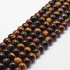 Tiger Eye Natural Tiger Eye Bead Strands, Round, 12mm, Hole: 1mm, about 31pcs/strand, 15 inch