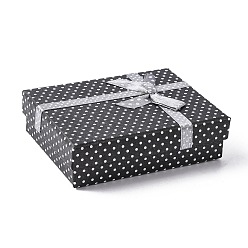 Black Cardboard Jewelry Set Boxes, with Bowknot Outside and Sponge Inside, for Necklaces and Pendants, Rectangle, Black, 90x70x30mm