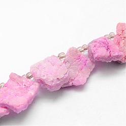 Pink Electroplated Natural Agate Bead Strands, Druzy Agate, Nuggets, Dyed, Pink, 22~37x14~17x17~21mm, Hole: 1.5mm, about 8pcs/strand, 5 inch
