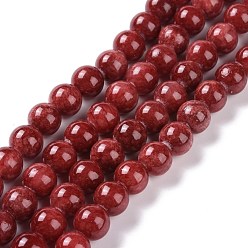 Rouge Pekin naturelles perles de jade brins, teint, ronde, rouge, 4mm, Trou: 1mm, Environ 90 pcs/chapelet, 16 pouce