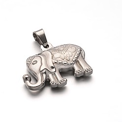 Color de Acero Inoxidable 304 colgantes de elefantes de acero inoxidable, color acero inoxidable, 19x24.5x4.5 mm, agujero: 6x4 mm