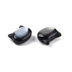 Coquillage Noir Perles de coquillage à lèvres naturel noir, tête de chat, 9x10x4.5mm, Trou: 0.6mm