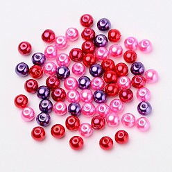 Mixed Color Valentine's Mix Glass Pearl Beads Sets, Pearlized, Mixed Color, 6mm, Hole: 1mm, about 200pcs/bag