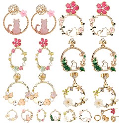 Mixed Color SUNNYCLUE DIY Earrings Making Kits, with Alloy Enamel Pendants and Real 18K Gold Plated Brass Stud Earring Findings, Mixed Color