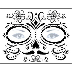 Skull Tema del dia de los muertos, pegatinas de papel de tatuajes temporales extraíbles a prueba de agua, Patrón del cráneo, 15x12.5 cm