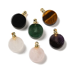 Mixed Stone Natural Mixed Gemstone Perfume Bottle Pendants, Flat Round Charms with Golden Plated 304 Stainless Steel Findings, 27.5x20x7~7.5mm, Hole: 2mm