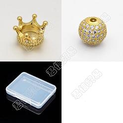 Golden CHGCRAFT 8Pcs 2 Styles CZ Brass Micro Pave Grade AAA Cubic Zirconia Beads, Cadmium Free & Nickel Free & Lead Free, Crown & Round, Golden, 4pcs/style