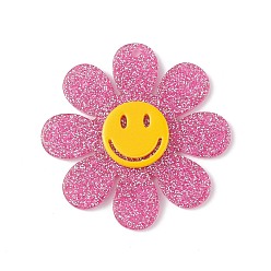 Camélia Pendentifs acryliques, avec des paillettes, fleur avec breloque visage souriant, camélia, 45x4.5mm, Trou: 1.5mm