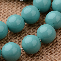 Dark Turquoise Polished Round Grade A Shell Pearl Bead Strands, Dark Turquoise, 8mm, Hole: 1mm, about 49pcs/strand, 16 inch